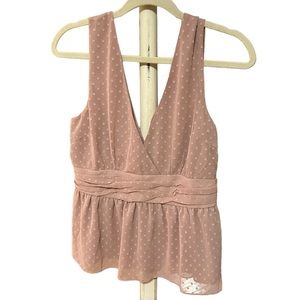 Hem & Thread Anthropology Women’s Top Size M Blush Dots Lined Ruched Sleeveless